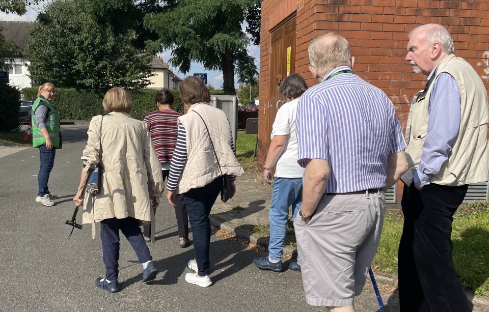 A group of walkers leaving Stockton Heath Community Centre