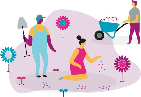 an illustration of people gardening